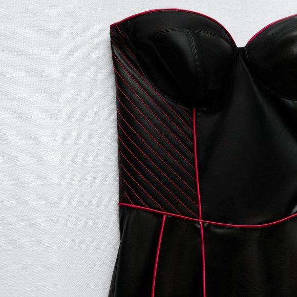 NEW Zara Blogger Fav Faux Leather Strapless Corset Mini Dress, Size L - Picture 11 of 16